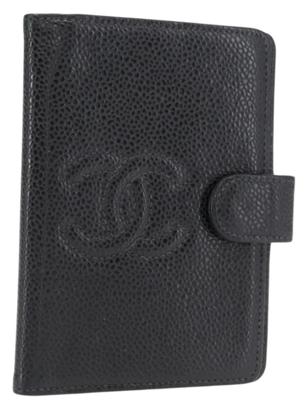 CHANEL Day Planner Cover Grained Calf Skin Black Gold CC Auth 162550